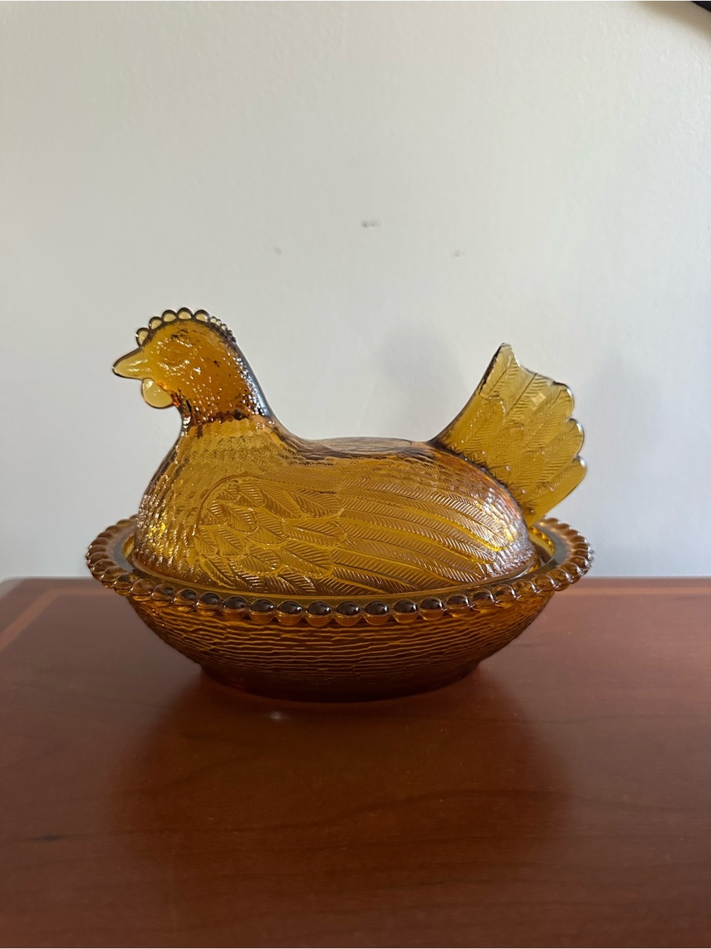 Vintage Indiana Glass Amber Glass Hen Covered Dish - Decorative Glassware